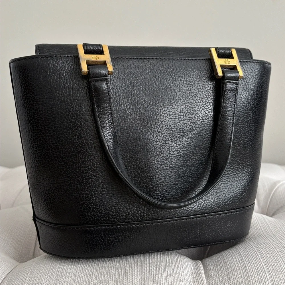 MCM Black Leather Top-Handle Satchel with Gold Hardware - Picture 2 of 13